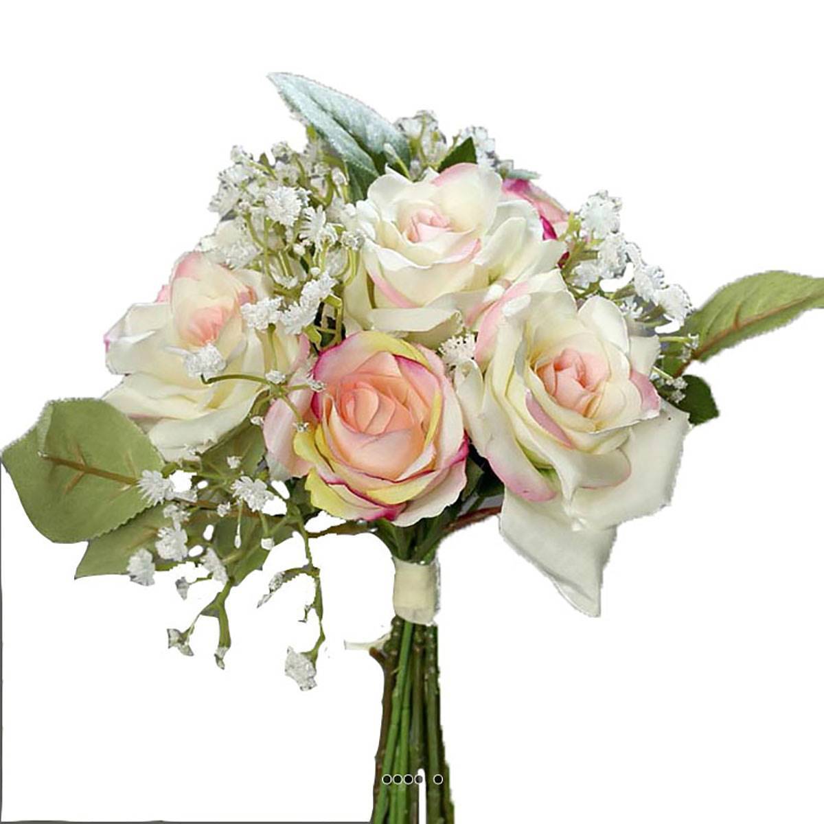 Artificielles - Bouquet de Roses et Gypsophile artificielles 7 tetes Hauteur 24 cm Rose-crème - couleur: Rose-crème - Imagen 2