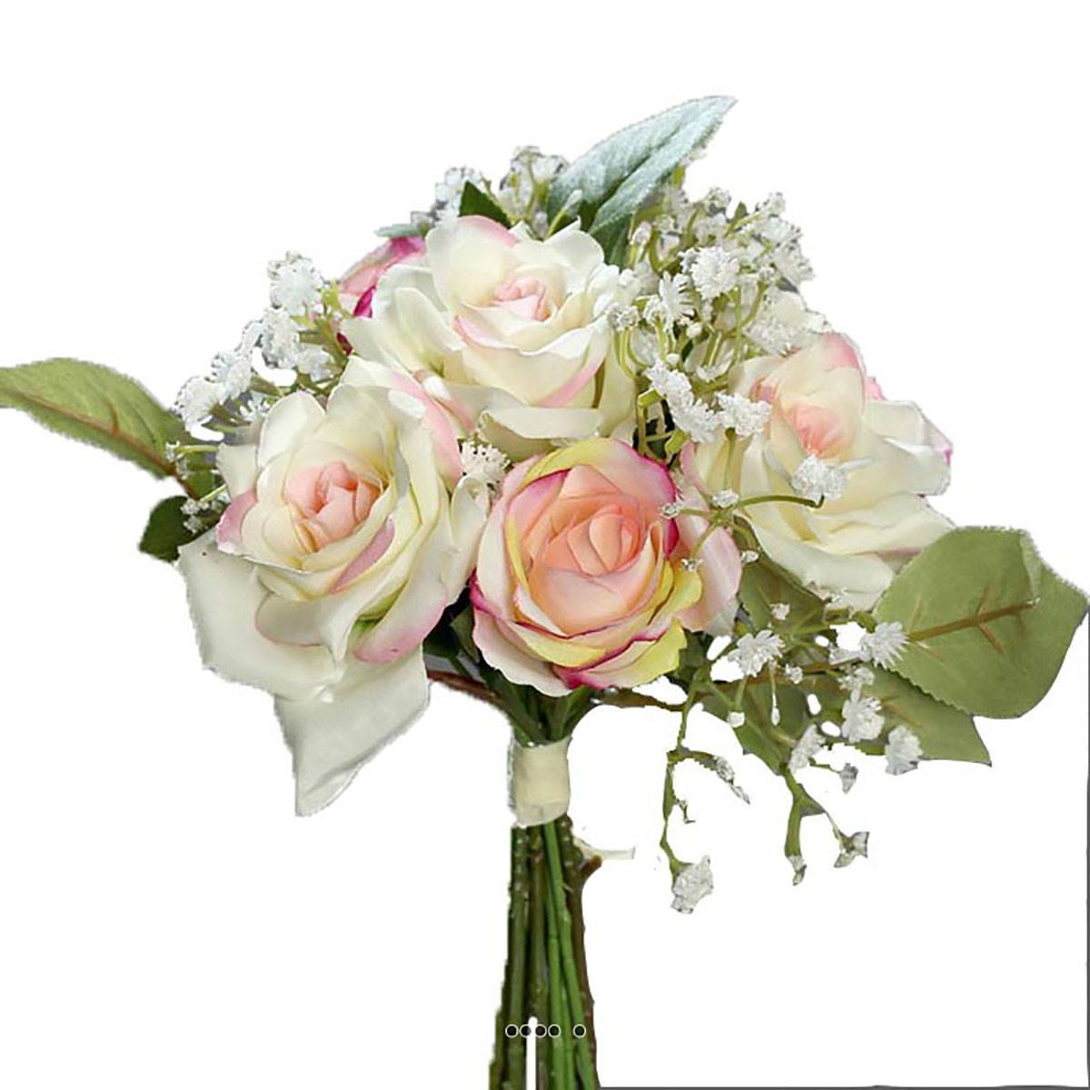 Artificielles - Bouquet de Roses et Gypsophile artificielles 7 tetes Hauteur 24 cm Rose-crème - couleur: Rose-crème - Imagen 1