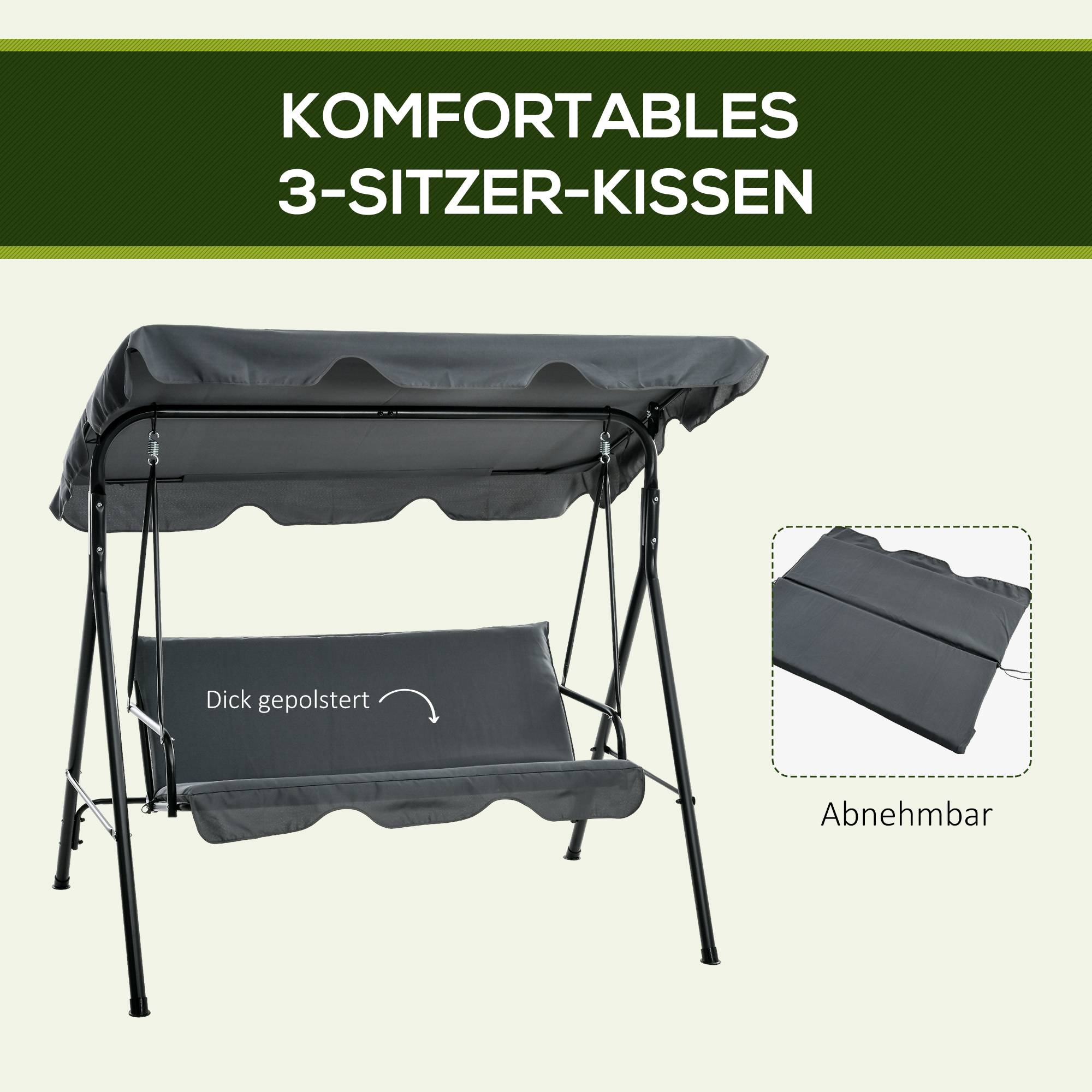 Balancelle de jardin 3 places acier toit inclinable anti-UV 172x110x153cm gris - ComfortXL Outdoor Living - Image 9