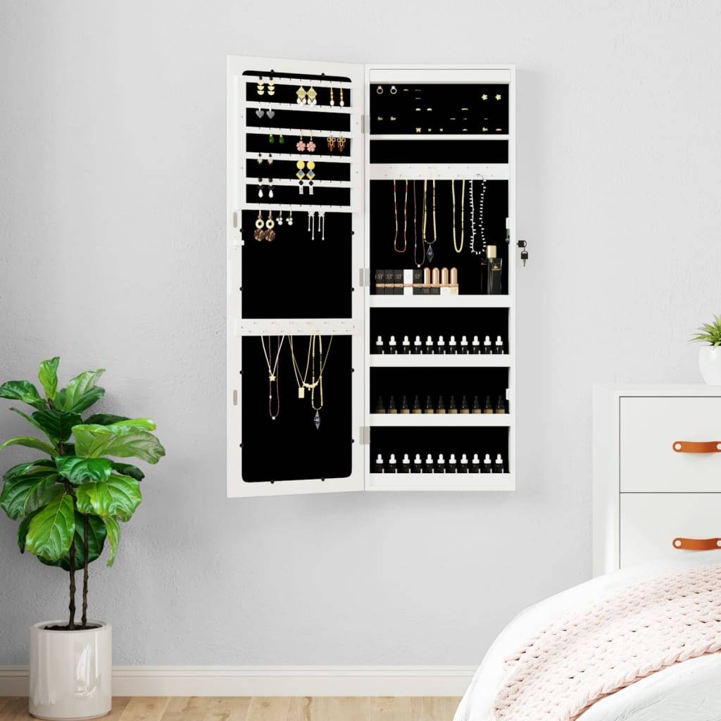 Miroir sur pied avec rangement - Armoire à bijoux avec miroir et éclairage LED mural blanc PC134 - Image 2