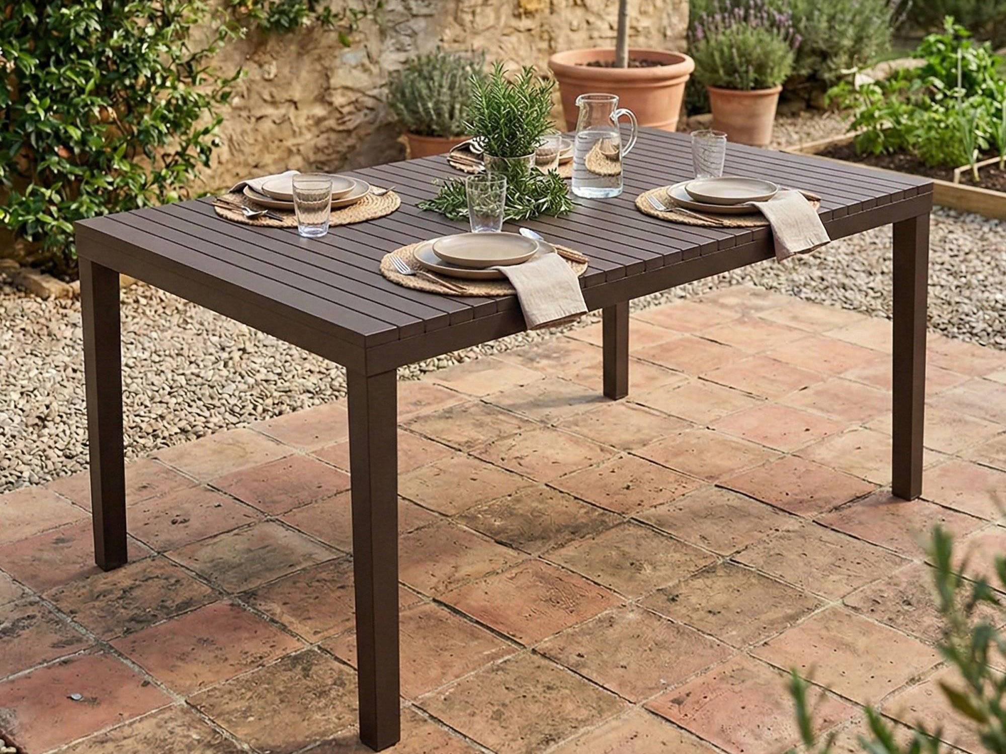 Dmora - Table d'extérieur Maratea, Étagère à manger rectangulaire, Table de jardin polyvalente, 100% Made in Italy, 150x90h72 Cm, Anthracite - Imagen 4