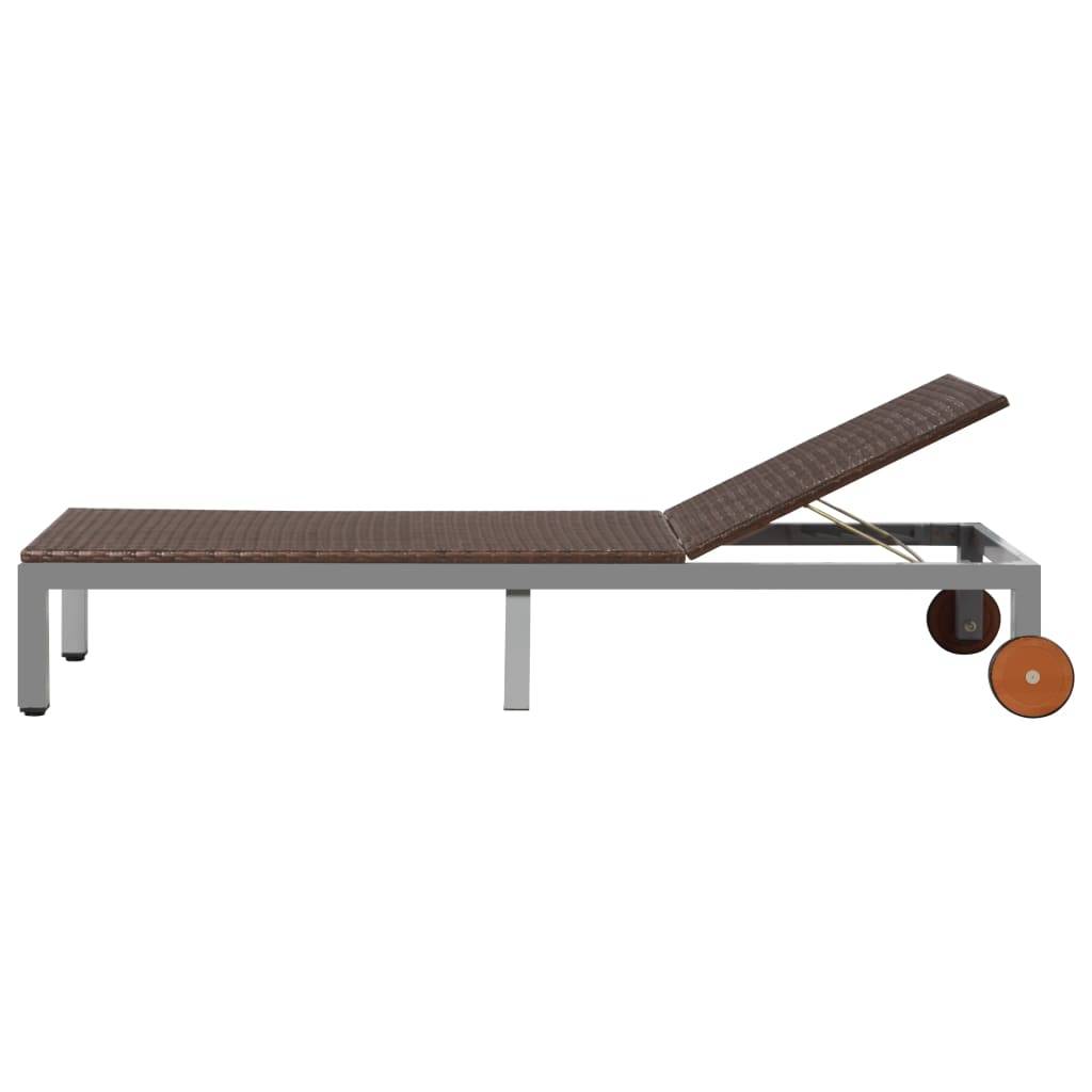 Helloshop26 - Transat chaise longue bain de soleil lit de jardin terrasse meuble d'extérieur avec roues résine tressée marron - Imagen 3