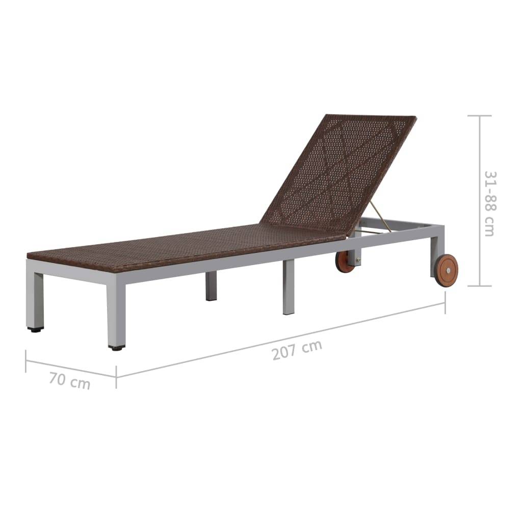 Helloshop26 - Transat chaise longue bain de soleil lit de jardin terrasse meuble d'extérieur avec roues résine tressée marron - Imagen 7