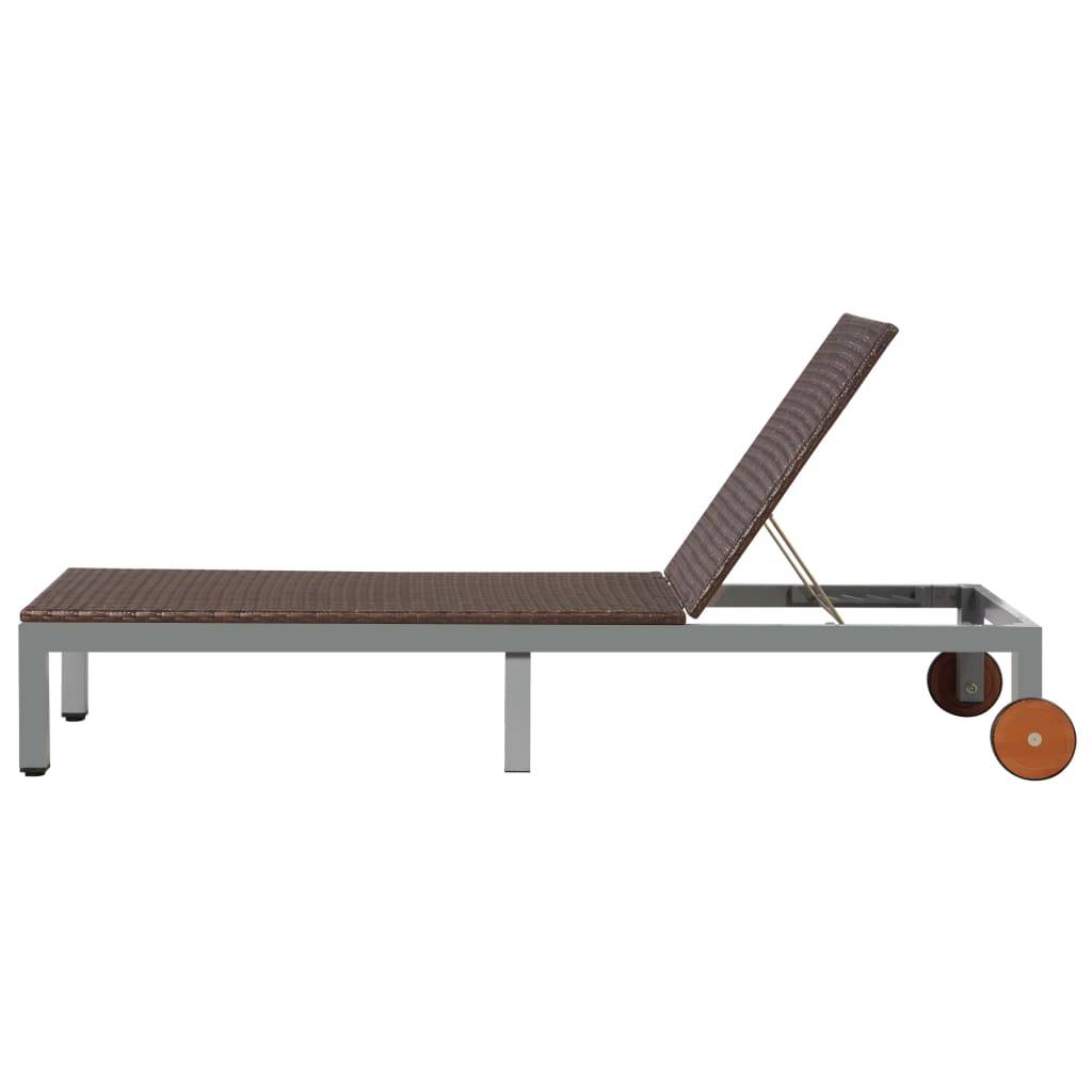 Helloshop26 - Transat chaise longue bain de soleil lit de jardin terrasse meuble d'extérieur avec roues résine tressée marron - Imagen 4