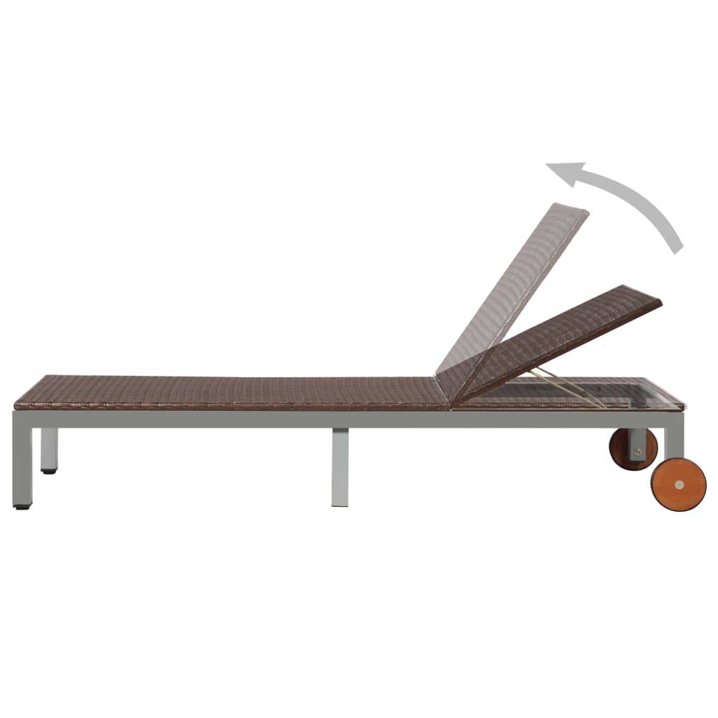 Helloshop26 - Transat chaise longue bain de soleil lit de jardin terrasse meuble d'extérieur avec roues résine tressée marron - Imagen 2