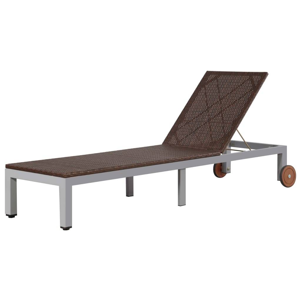 Helloshop26 - Transat chaise longue bain de soleil lit de jardin terrasse meuble d'extérieur avec roues résine tressée marron - Imagen 1