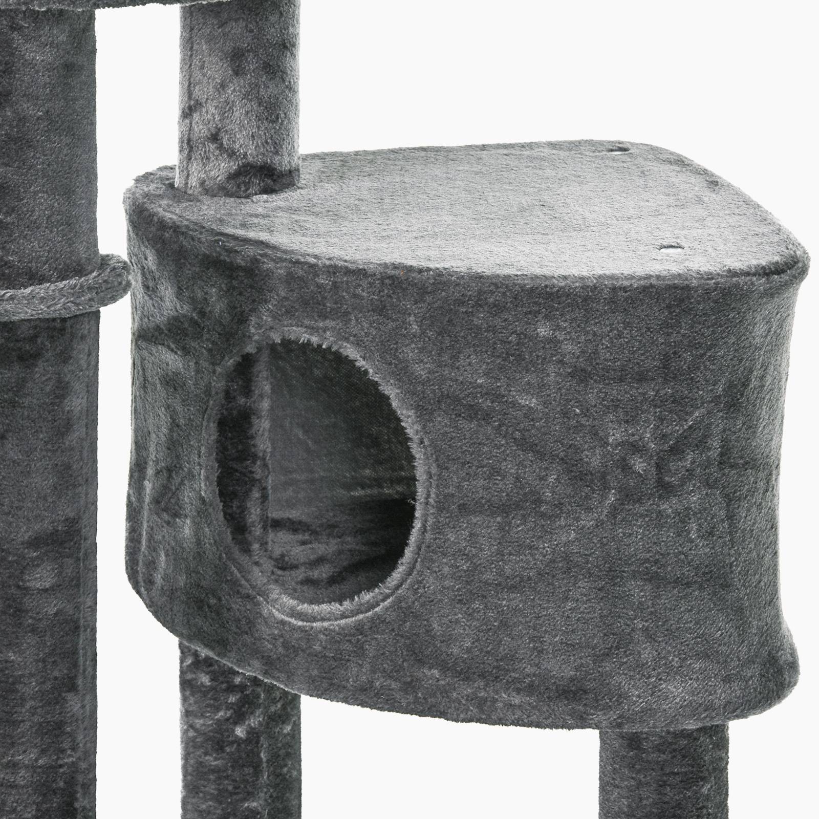 Arbre à chat sol-plafond 220-265cm, balles jouets, grotte, hamac, poteaux sisal, plateformes, chats moyens, gris foncé - Image 10