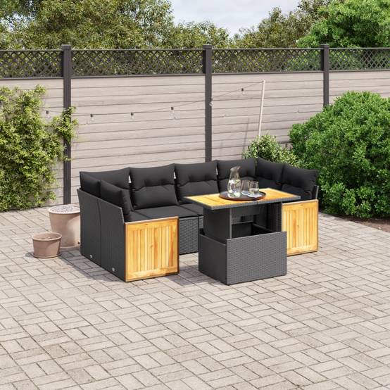 Salon de jardin 7 pcs résine tressée modulable et table à hauteur réglable Noir – ComfortXL Outdoor Living - Image 1