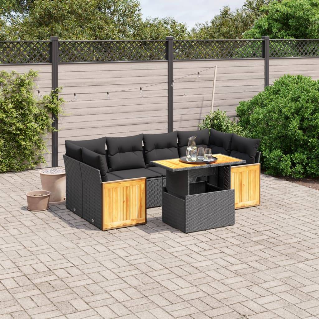 Salon de jardin 7 pcs résine tressée modulable et table à hauteur réglable Noir – ComfortXL Outdoor Living - Image 1