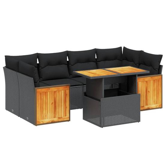 Salon de jardin 7 pcs résine tressée modulable et table à hauteur réglable Noir – ComfortXL Outdoor Living - Image 2