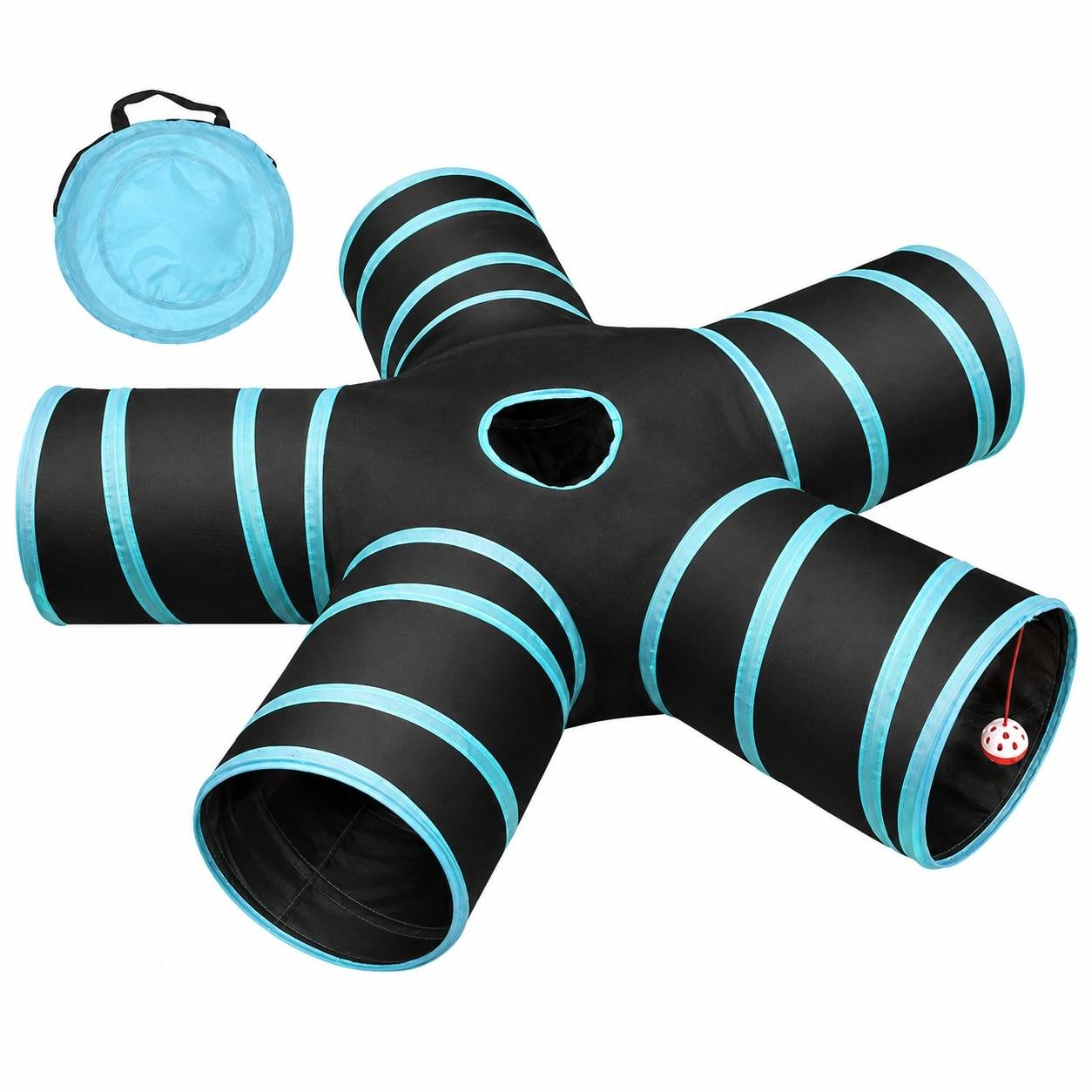 Tapis Tunnel Chat 5 Voies Pliable Avec Sac de Rangement Pour Animaux Compagnons Intérieur Extérieur
