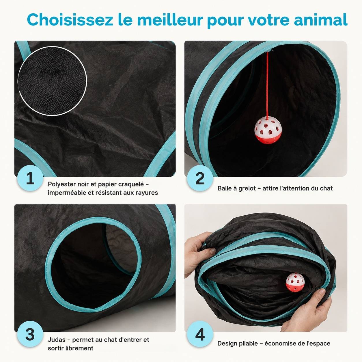 Tapis Tunnel Chat 5 Voies Pliable Avec Sac de Rangement Pour Animaux Compagnons Intérieur Extérieur - Image 3