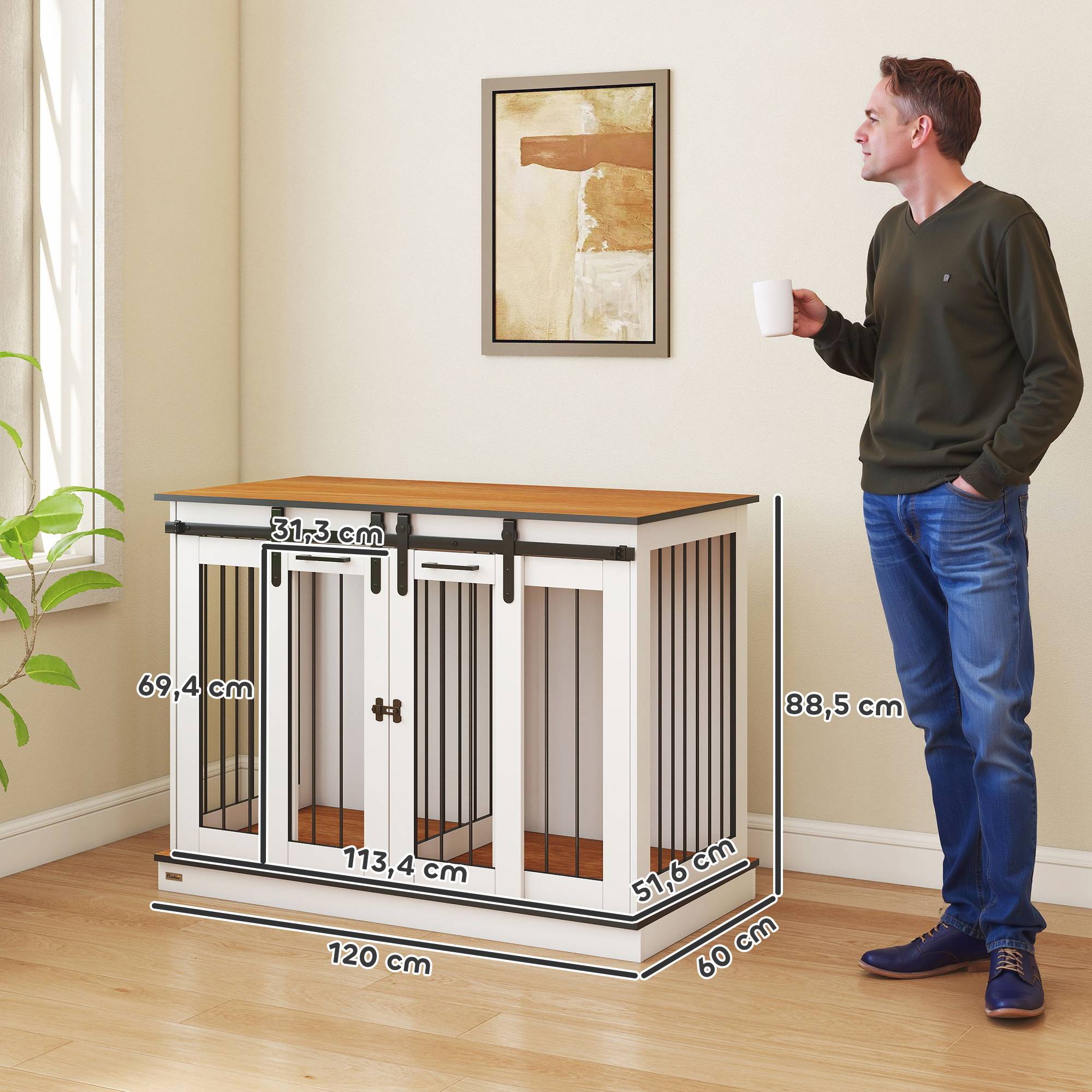 Cage de transport pour chien 2 portes, design rustique verrouillable, blanc - Image 5