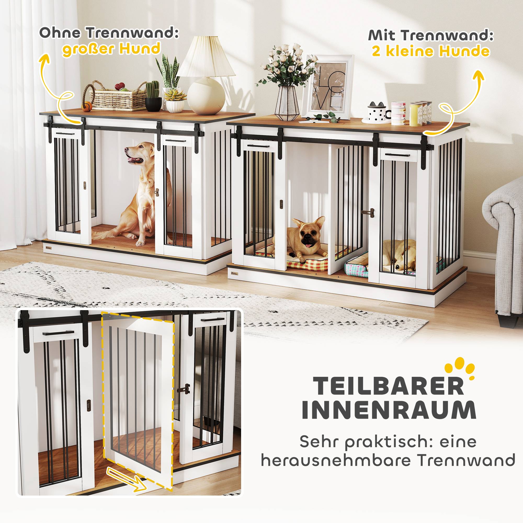 Cage de transport pour chien 2 portes, design rustique verrouillable, blanc - Image 7