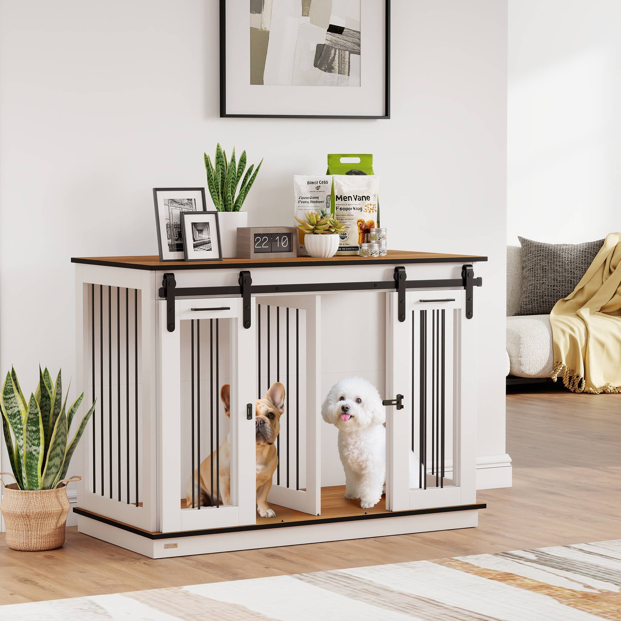 Cage de transport pour chien 2 portes, design rustique verrouillable, blanc - Image 4