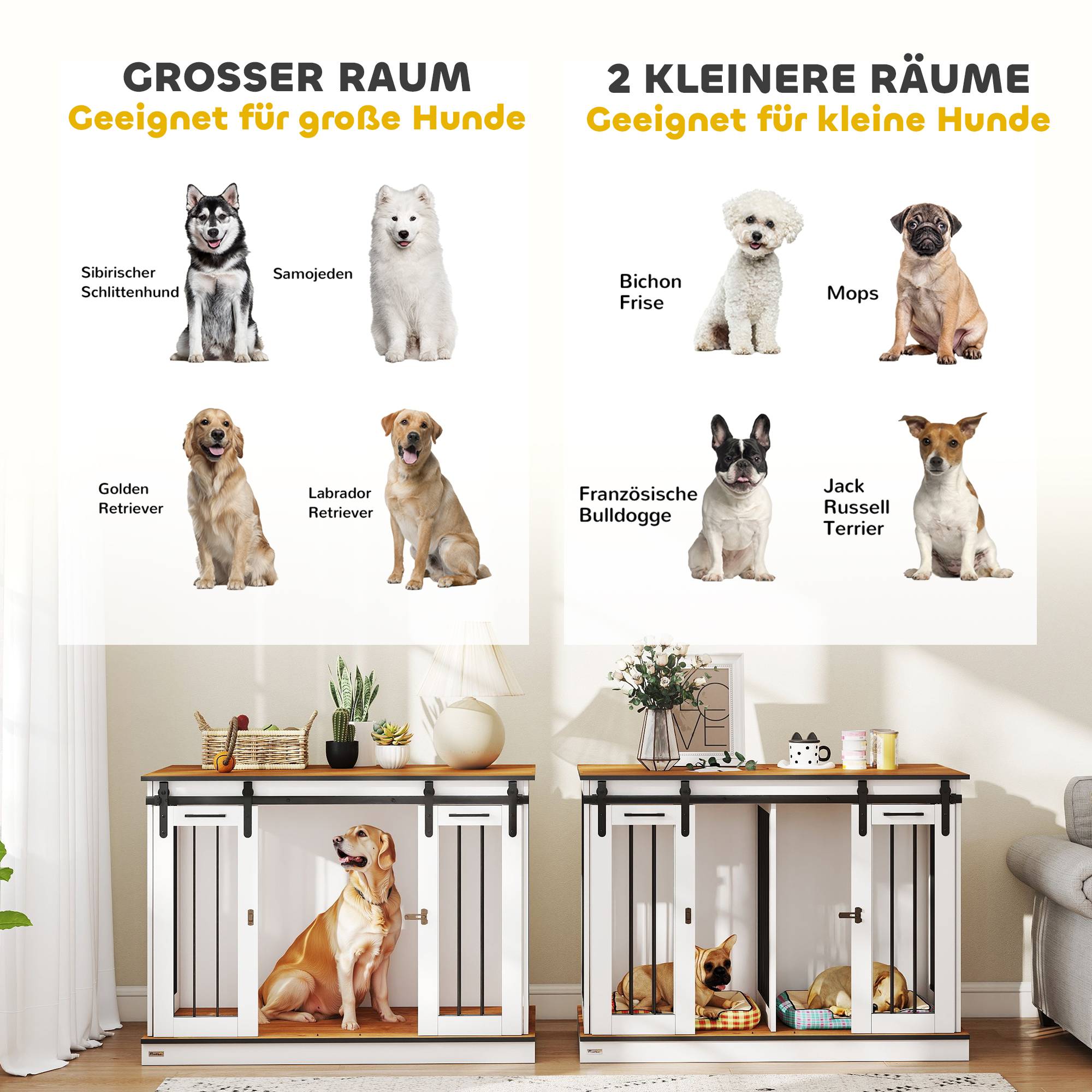 Cage de transport pour chien 2 portes, design rustique verrouillable, blanc - Image 10