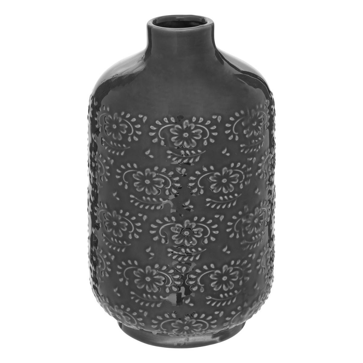 Atmosphera - Vase en Céramique émaillée Gris motif en relief D. 12 x H. 21,5 cm - Image 1