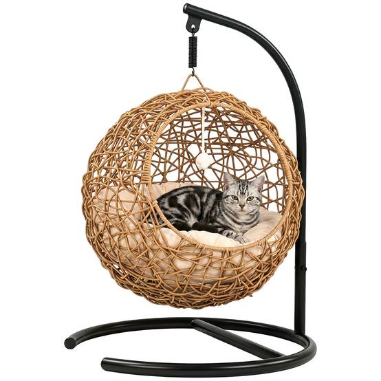 Panier pour chat rotin PE marron clair 45 x 41 x 75 cm - PANGIVO - Image 1