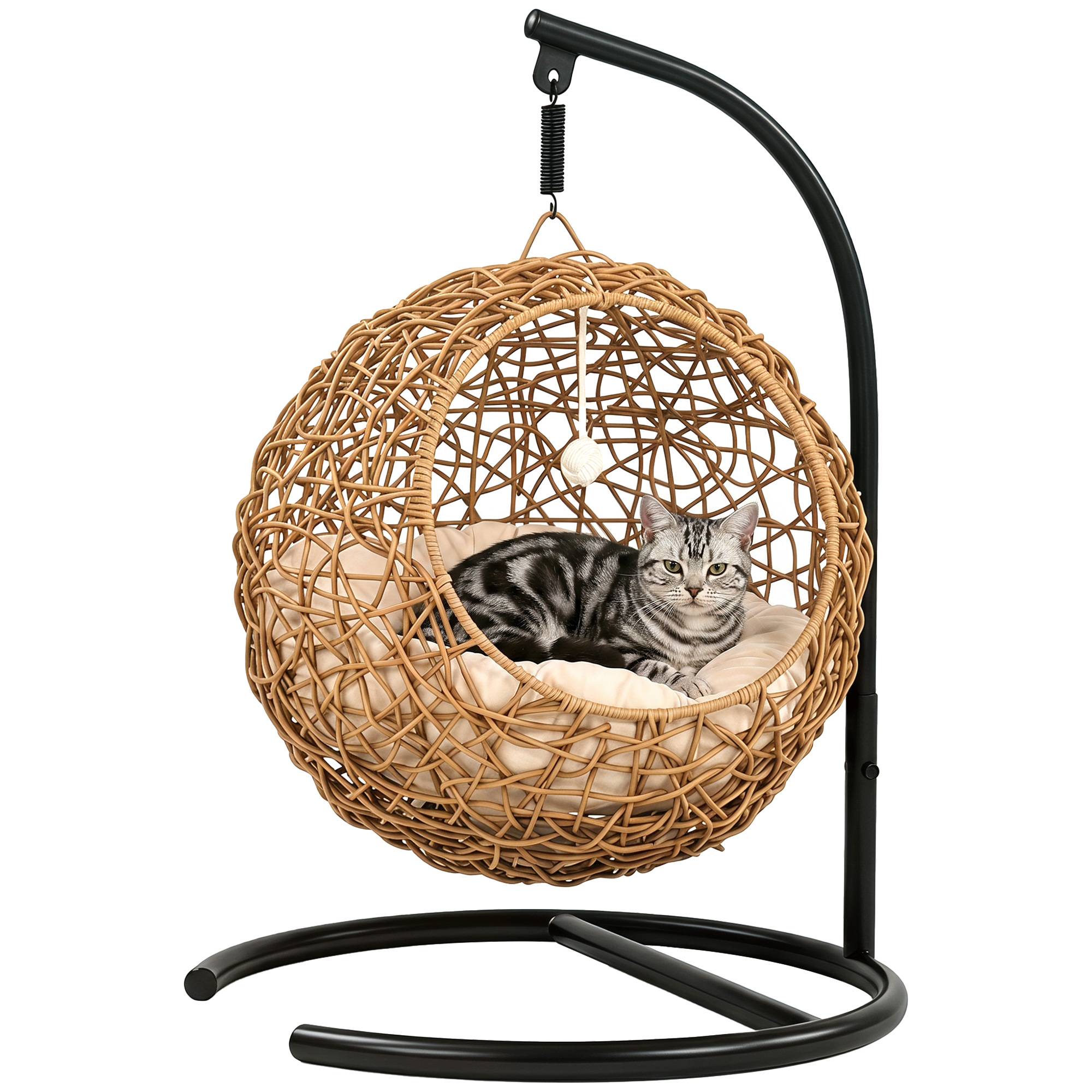 Panier pour chat rotin PE marron clair 45 x 41 x 75 cm - PANGIVO - Image 1