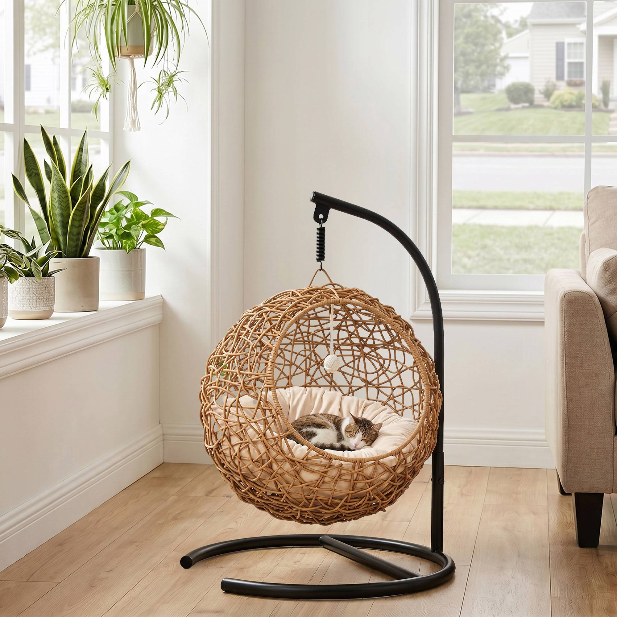 Panier pour chat rotin PE marron clair 45 x 41 x 75 cm - PANGIVO - Image 10
