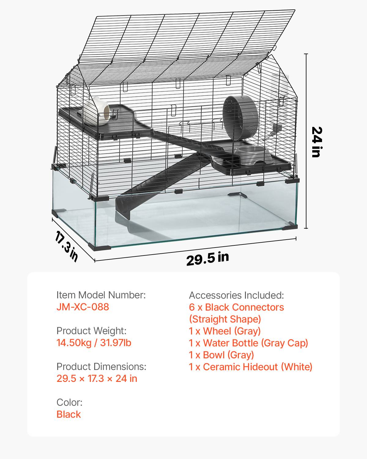 Vevor - VEVOR Cage hamster 75x44x61 cm, habitat transparent 360°, avec accessoires, pour petits animaux. - Image 7