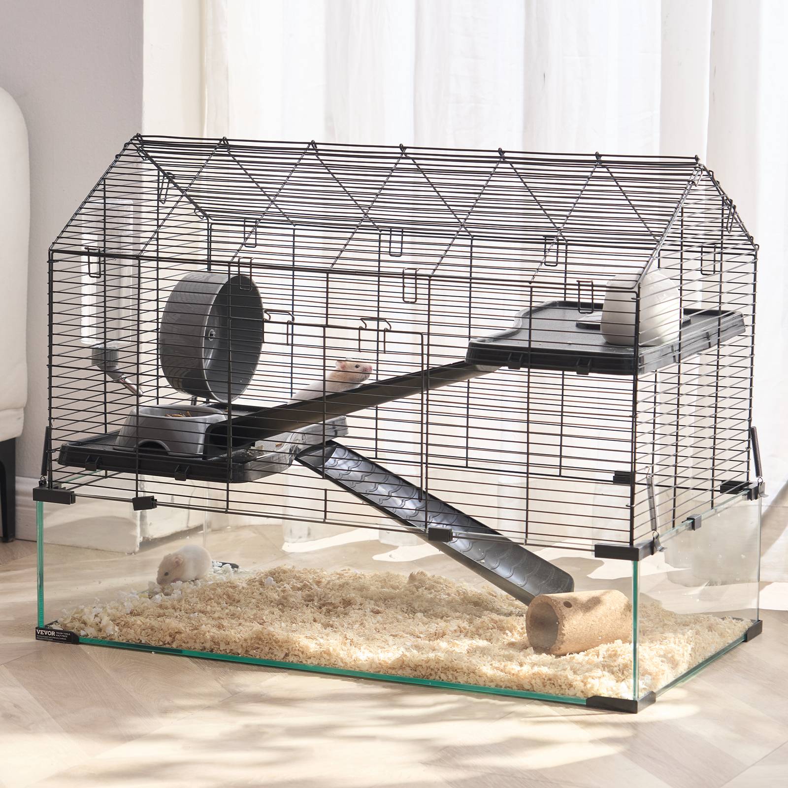 Vevor - VEVOR Cage hamster 75x44x61 cm, habitat transparent 360°, avec accessoires, pour petits animaux. - Image 8