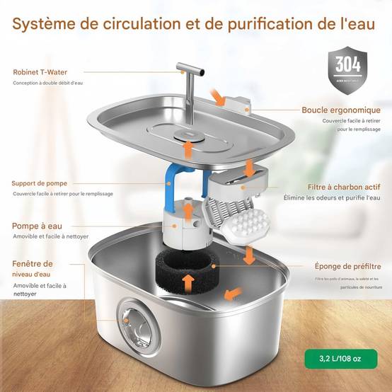 Fontaine à eau automatique pour chat en acier inoxydable IntiMeg - Image 7