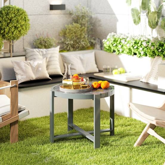 Table d'appoint aluminium aspect marbre gris, résistante aux intempéries intérieur extérieur - Image 2