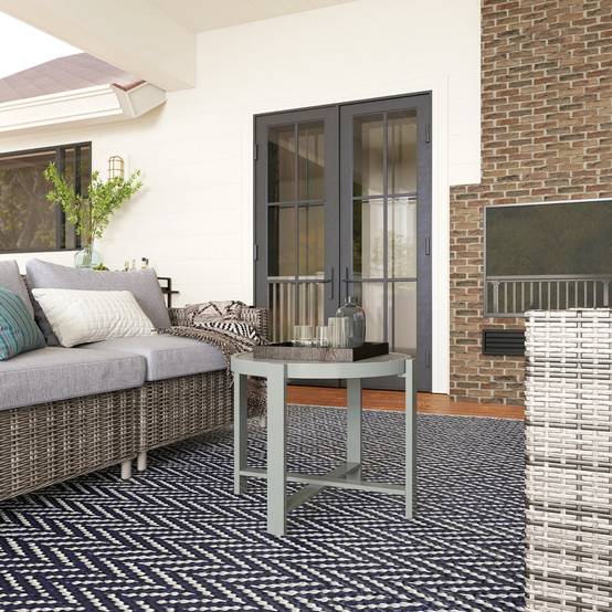 Table d'appoint aluminium aspect marbre gris, résistante aux intempéries intérieur extérieur - Image 7
