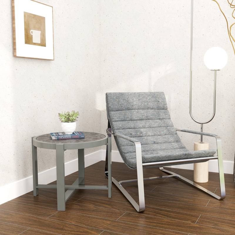 Table d'appoint aluminium aspect marbre gris, résistante aux intempéries intérieur extérieur - Image 8