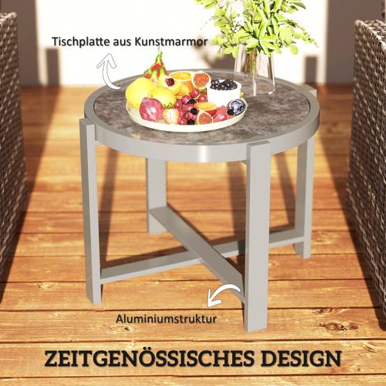 Table d'appoint aluminium aspect marbre gris, résistante aux intempéries intérieur extérieur - Image 4