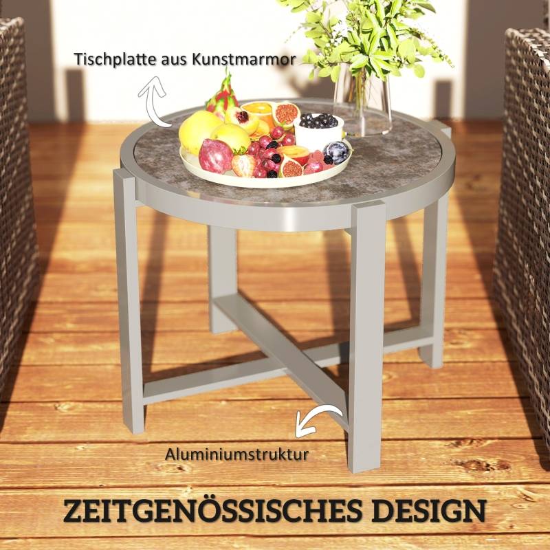 Table d'appoint aluminium aspect marbre gris, résistante aux intempéries intérieur extérieur - Image 4