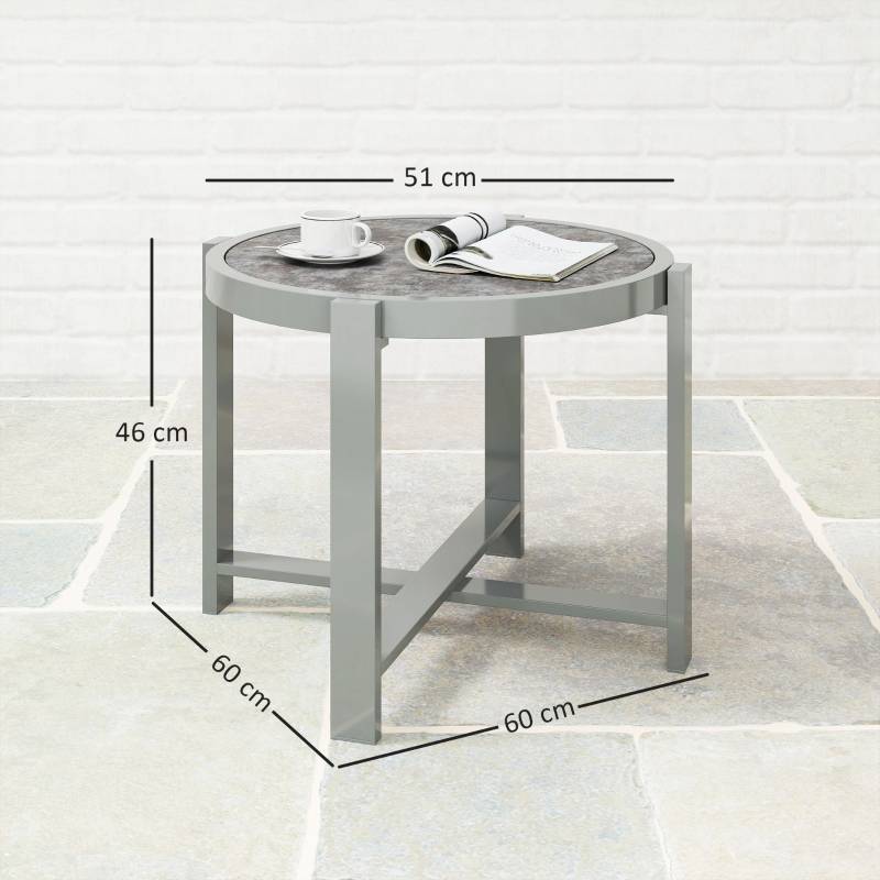 Table d'appoint aluminium aspect marbre gris, résistante aux intempéries intérieur extérieur - Image 3
