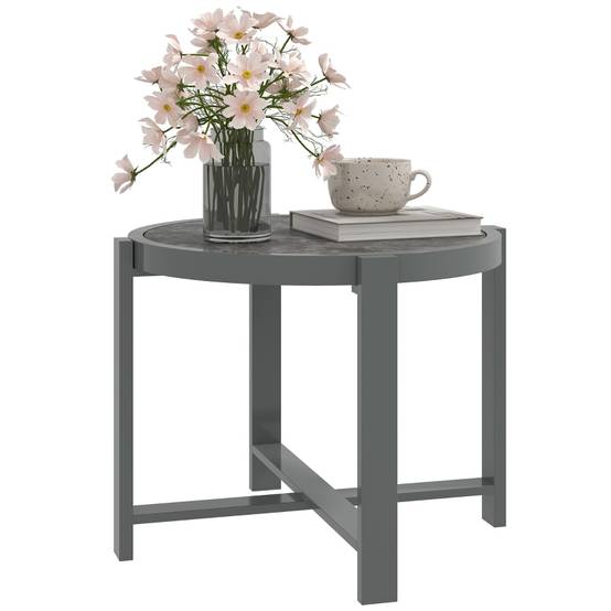Table d'appoint aluminium aspect marbre gris, résistante aux intempéries intérieur extérieur - Image 1