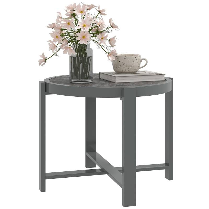Table d'appoint aluminium aspect marbre gris, résistante aux intempéries intérieur extérieur