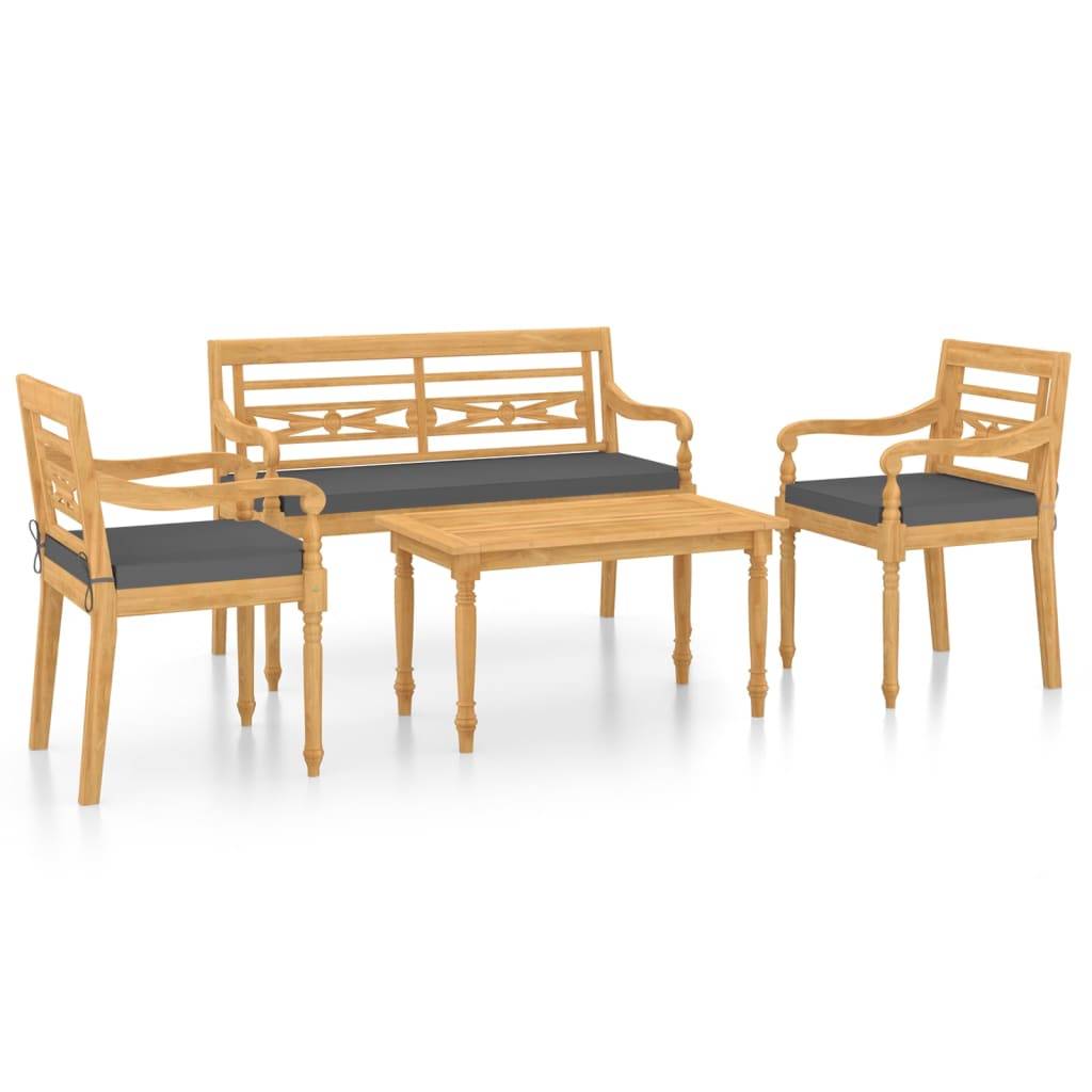 Helloshop26 - Salon de jardin meuble d'extérieur ensemble de mobilier 4 pièces avec coussins bois de teck solide - Imagen 1