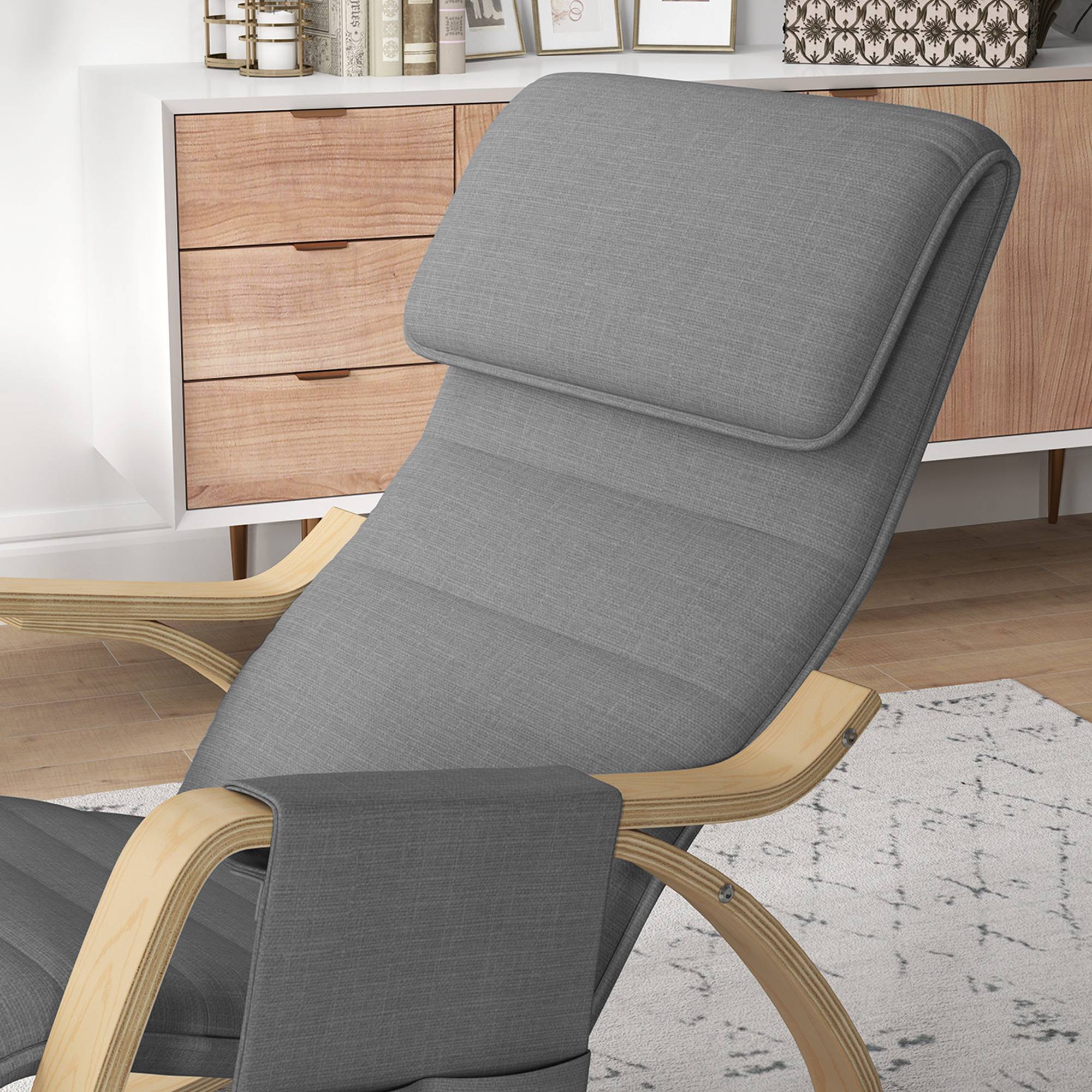 Sans Marque - Fauteuil relax à bascule fauteuil allaitement avec repose-pieds réglable, poche latérale et appui-tête, gris - Image 10
