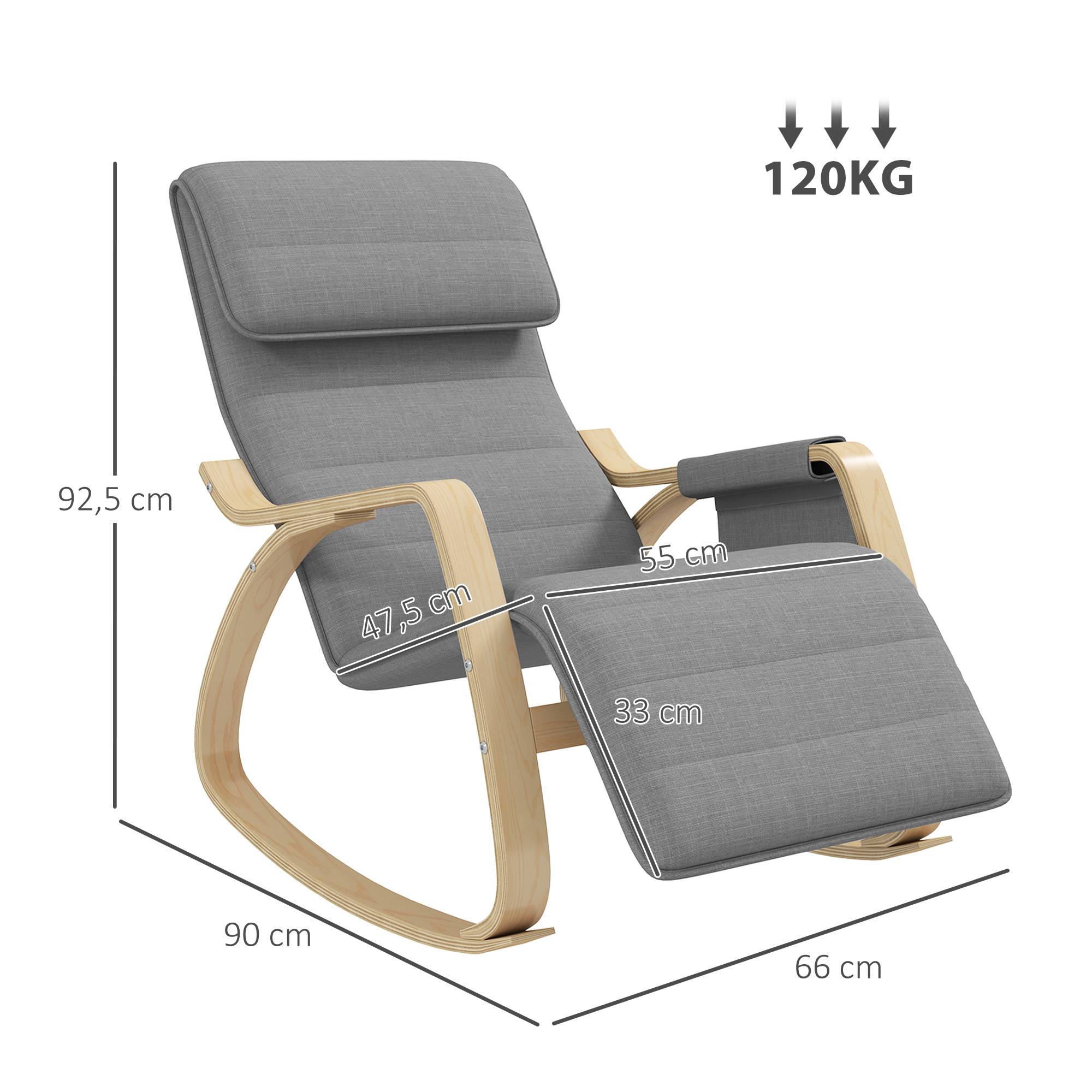 Sans Marque - Fauteuil relax à bascule fauteuil allaitement avec repose-pieds réglable, poche latérale et appui-tête, gris - Image 5