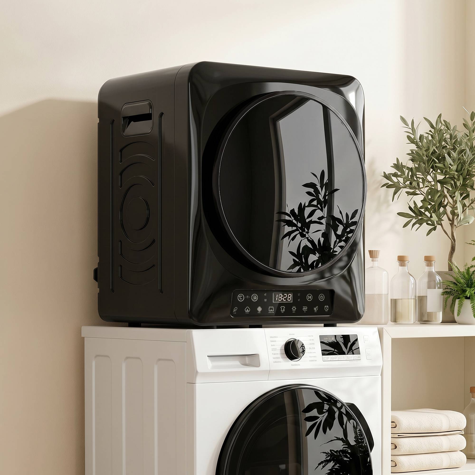 Sèche-linge à évacuation compact 1000W modes extra-sec et ECO, réglages minuterie et température, noir - Image 10