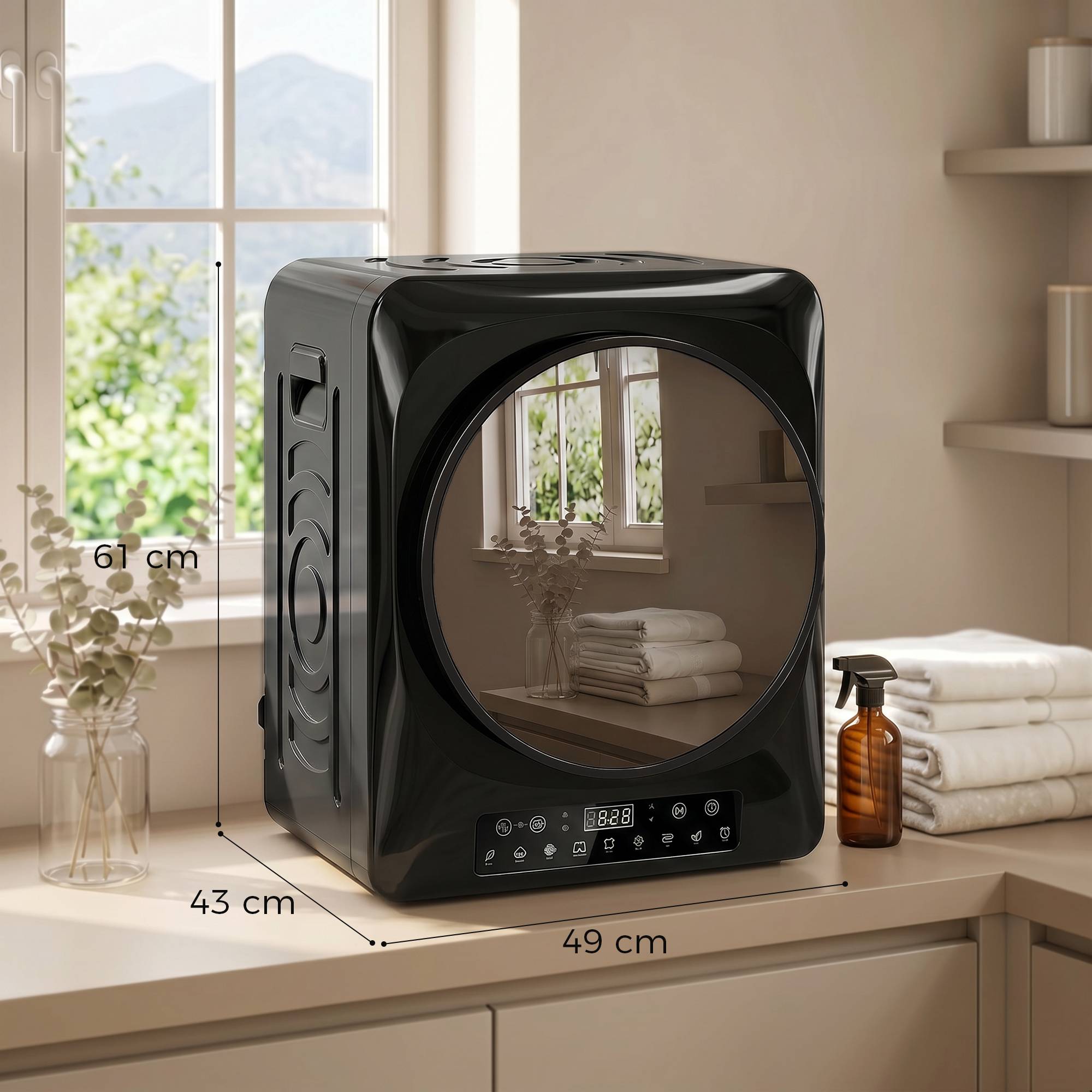 Sèche-linge à évacuation compact 1000W modes extra-sec et ECO, réglages minuterie et température, noir - Image 5