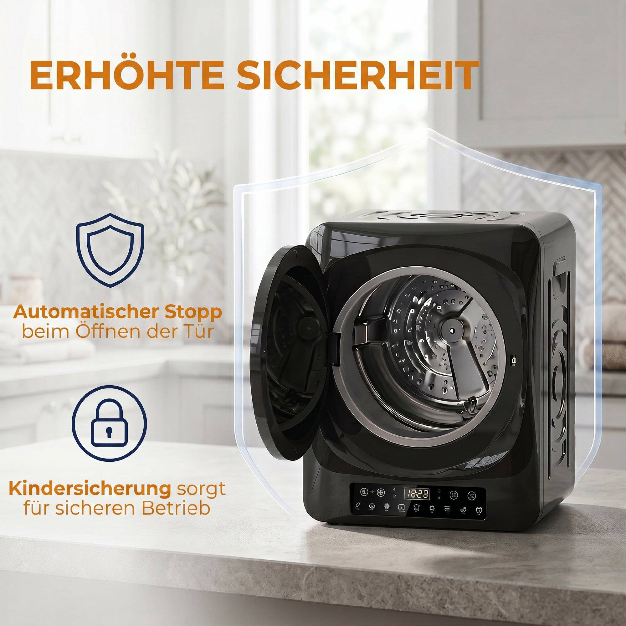 Sèche-linge à évacuation compact 1000W modes extra-sec et ECO, réglages minuterie et température, noir - Image 9