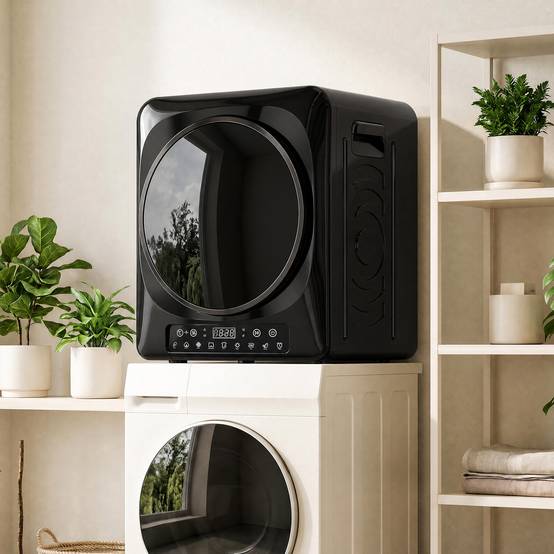 Sèche-linge à évacuation compact 1000W modes extra-sec et ECO, réglages minuterie et température, noir - Image 4