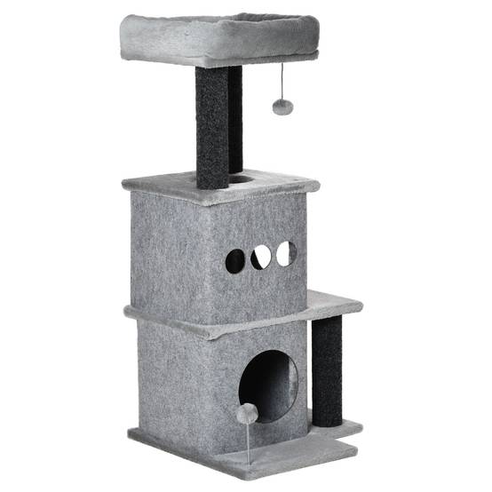 Arbre à chat panneaux de particules et peluche gris 48 x 48 x 100 cm - PANGIVO - Image 2