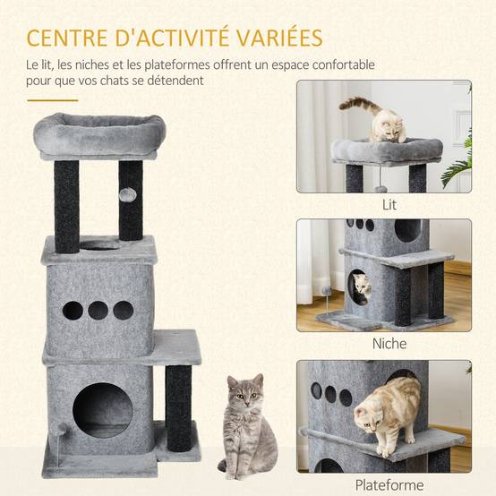Arbre à chat panneaux de particules et peluche gris 48 x 48 x 100 cm - PANGIVO - Image 8