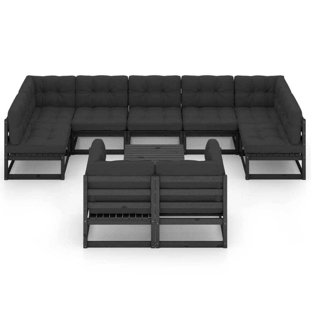 Helloshop26 - Salon de jardin meuble d'extérieur ensemble de mobilier 10 pièces avec coussins noir bois de pin massif - Imagen 2