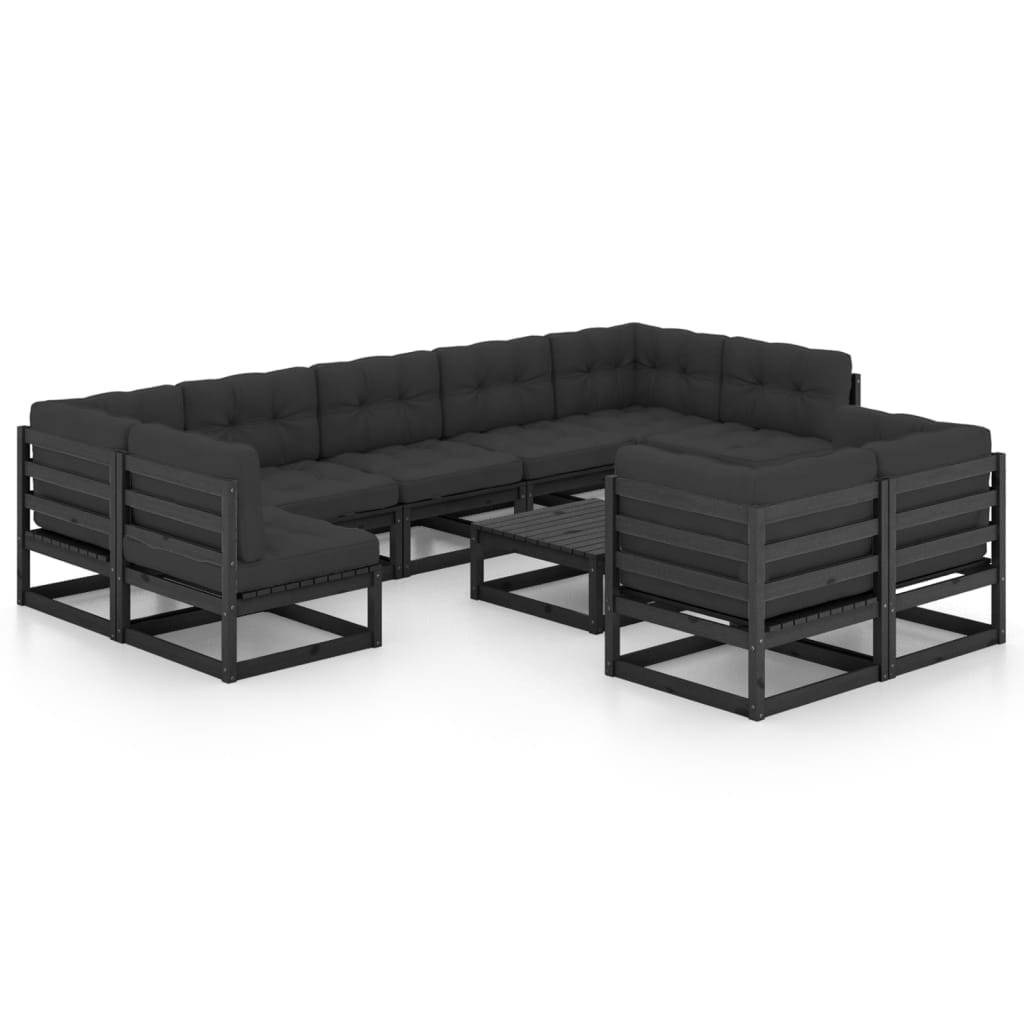 Helloshop26 - Salon de jardin meuble d'extérieur ensemble de mobilier 10 pièces avec coussins noir bois de pin massif - Imagen 1