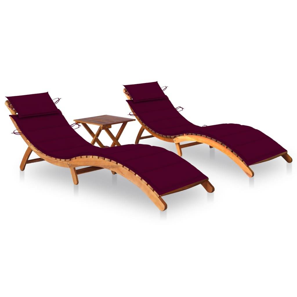 Helloshop26 - Lot de 2 transats chaise longue bain de soleil lit de jardin terrasse meuble d'extérieur avec table et coussins acacia solide - Imagen 1