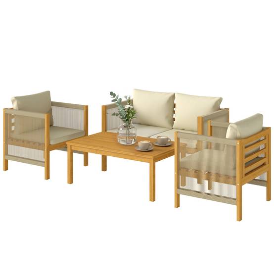 Salon de Jardin Ensemble Bistro 3 pièces | Mobilier de jardin Beige Bois d'acacia, polyester 120x60x64 cm - Image 2