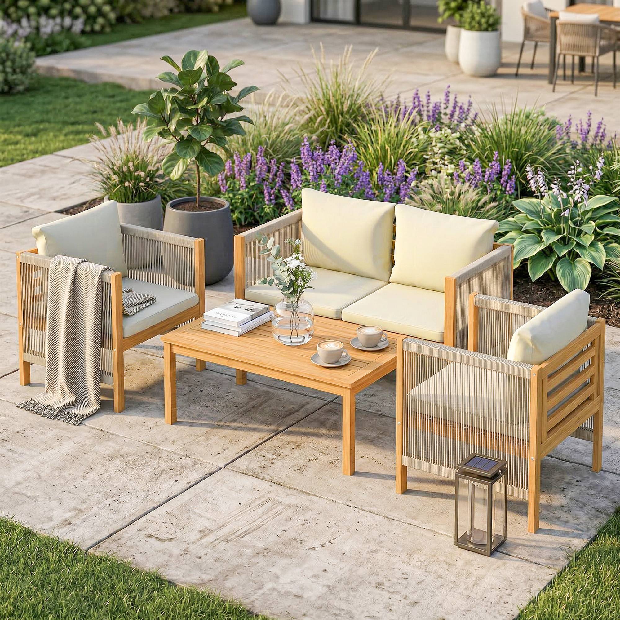 Salon de Jardin Ensemble Bistro 3 pièces Mobilier de jardin Beige — free download