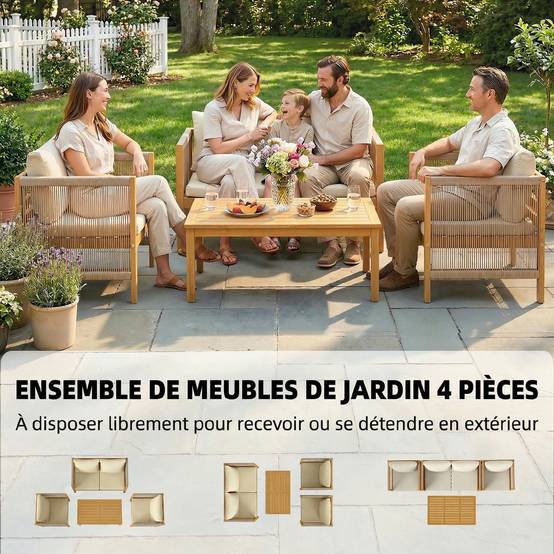 Salon de Jardin Ensemble Bistro 3 pièces | Mobilier de jardin Beige Bois d'acacia, polyester 120x60x64 cm - Image 6